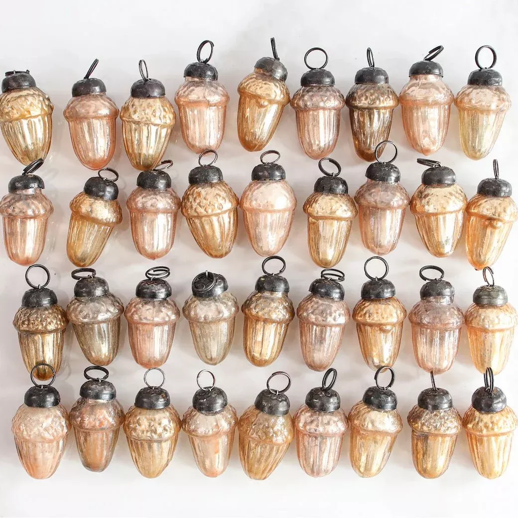 Bagged Set of Thirty Six Little Glass Acorn Ornaments