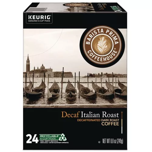 Barista Prima Coffeehouse 5000355677 Coffee K-Cups - Decaf Italian Roast (24/Box)