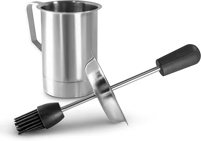 Basting Pot and Brush Set - Silicone Basting Brush for Cooking, Smoking - Barbecue Brush for Sauce, BBQ Basting Brush for Grill - Meat Brush for Basting, BBQ Sauce Pot, Meat Baster Set