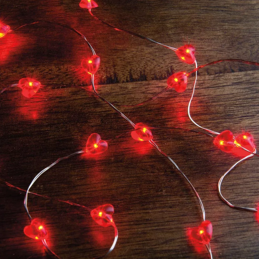 Battery Operated Red Heart Shaped Wire Fairy Lights