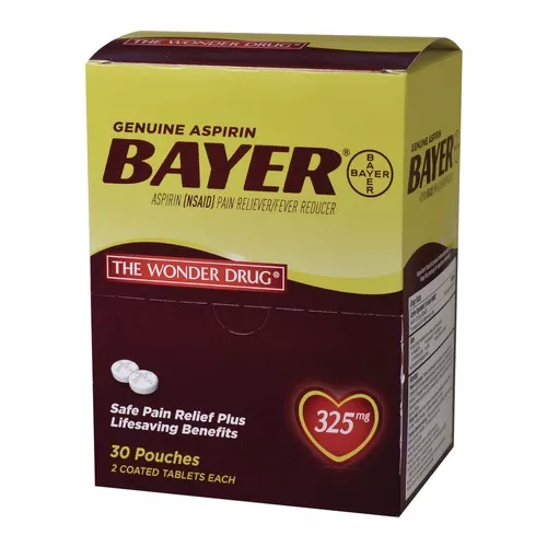 Bayer 64268 Genuine Buffered Aspirin (NSAID) Tablet 2 Tablets/Packet 30 Packetss/Box