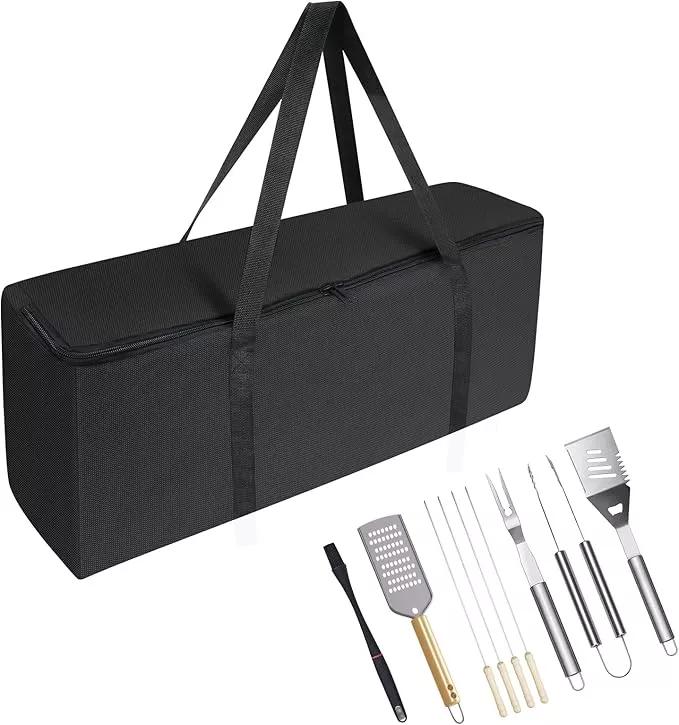 BBQ Tool Storage Bag, Heavy Duty BBQ Tools Bag, Waterproof -600D Oxford Cloth, Outdoor BBQ Grill Accessories Bag for Camping Picnic Trip (22X5X8Inch)