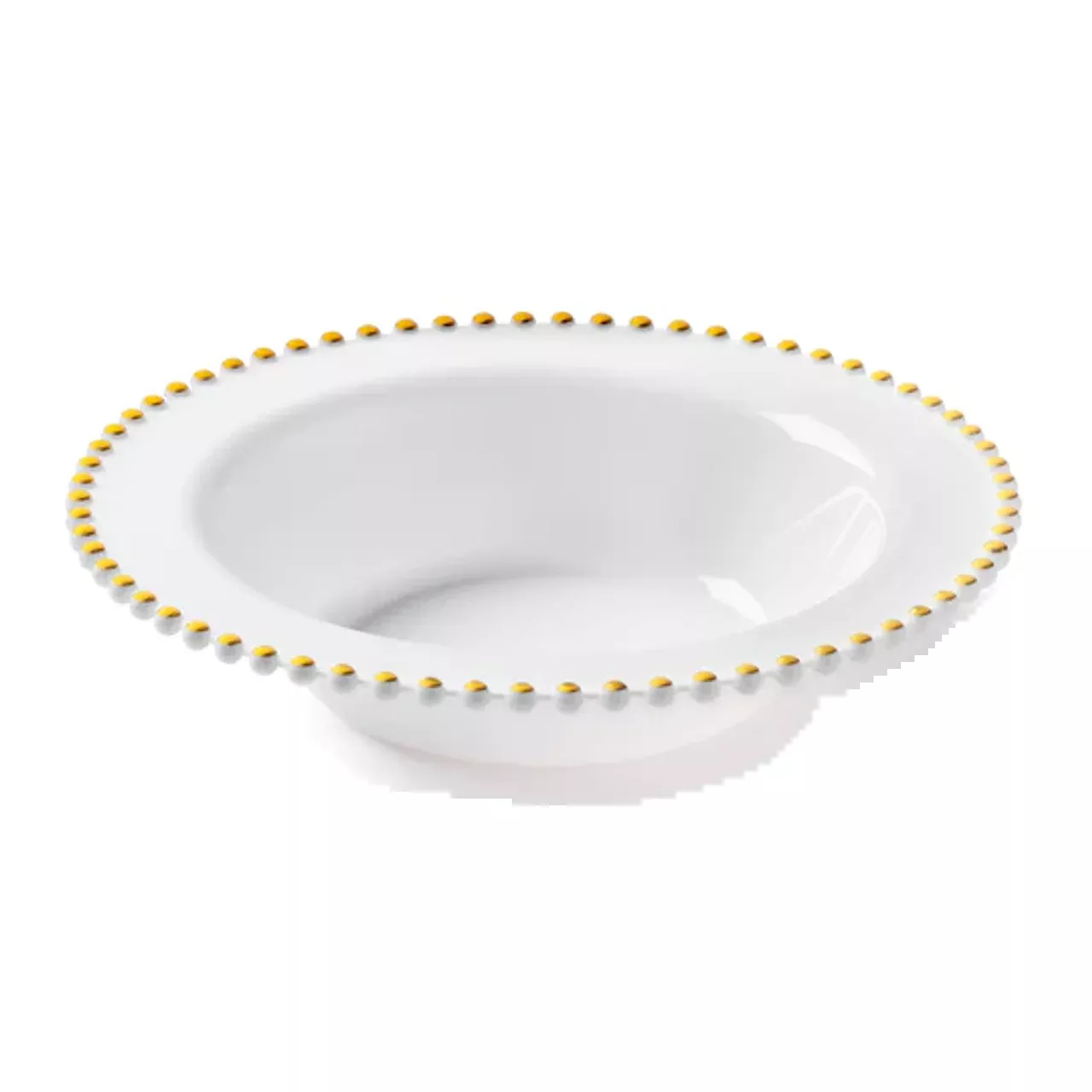 Beaded Premium Plastic Bowl – White With Gold Trim - 14oz – Set of 10