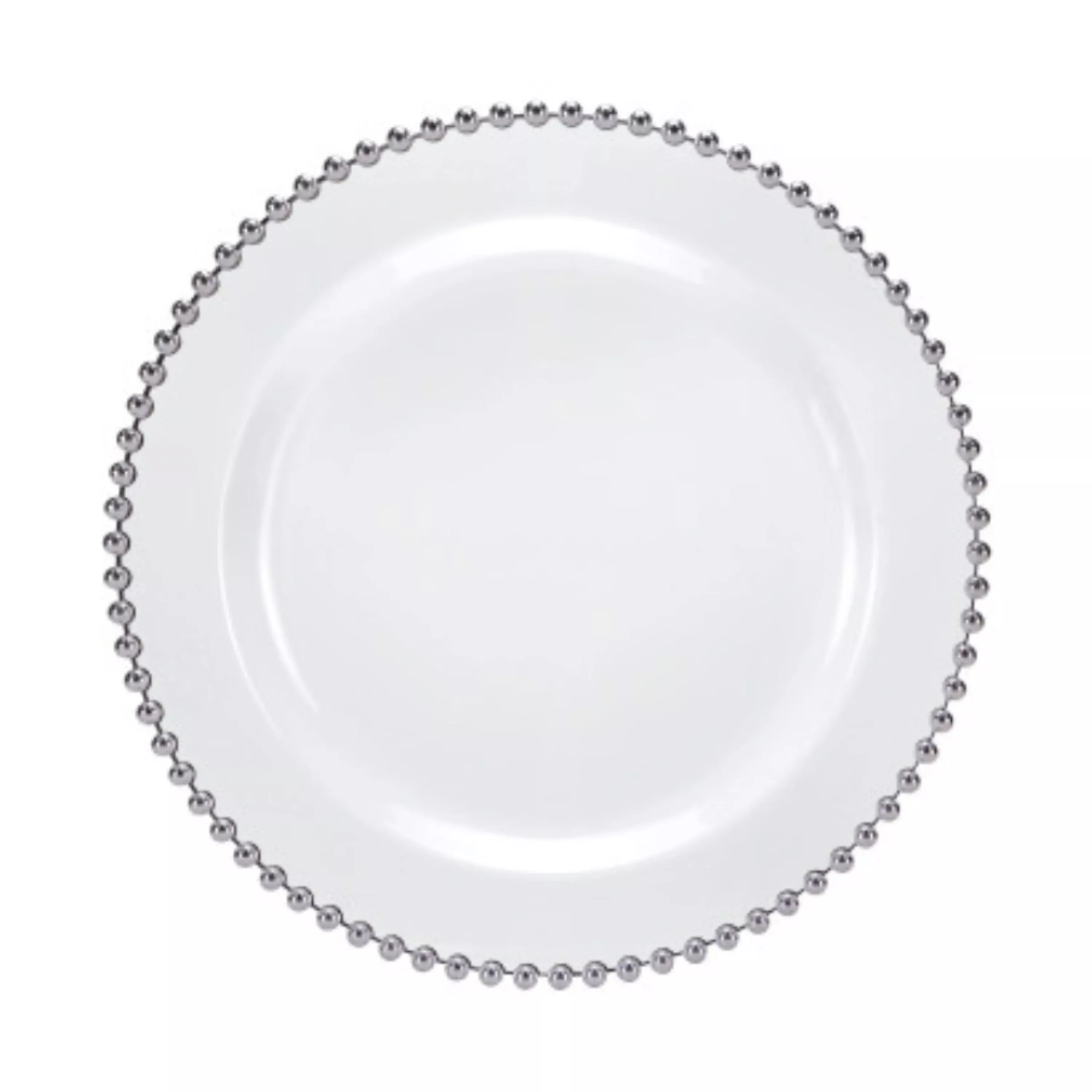 Beaded Premium Plastic Salad & Desert Plates – White With Silver Trim - 7.75" – Set of 10