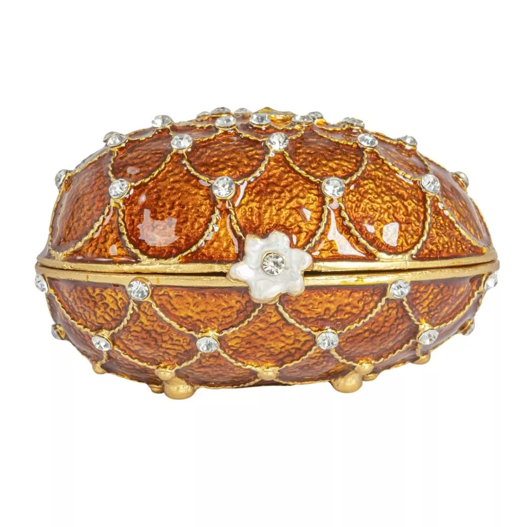 Bejeweled Enameled Metal Egg Shaped Trinket Box