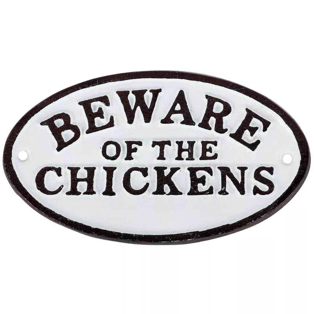 Beware of the Chickens Cast Iron Painted Wall (or Coop) Plaque