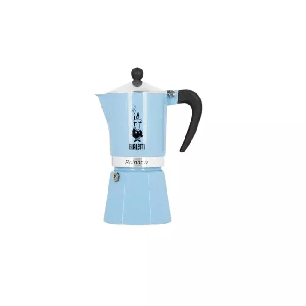 Bialetti Moka Rainbow Stovetop Espresso Maker Blue -3 Cup and 6 Cup