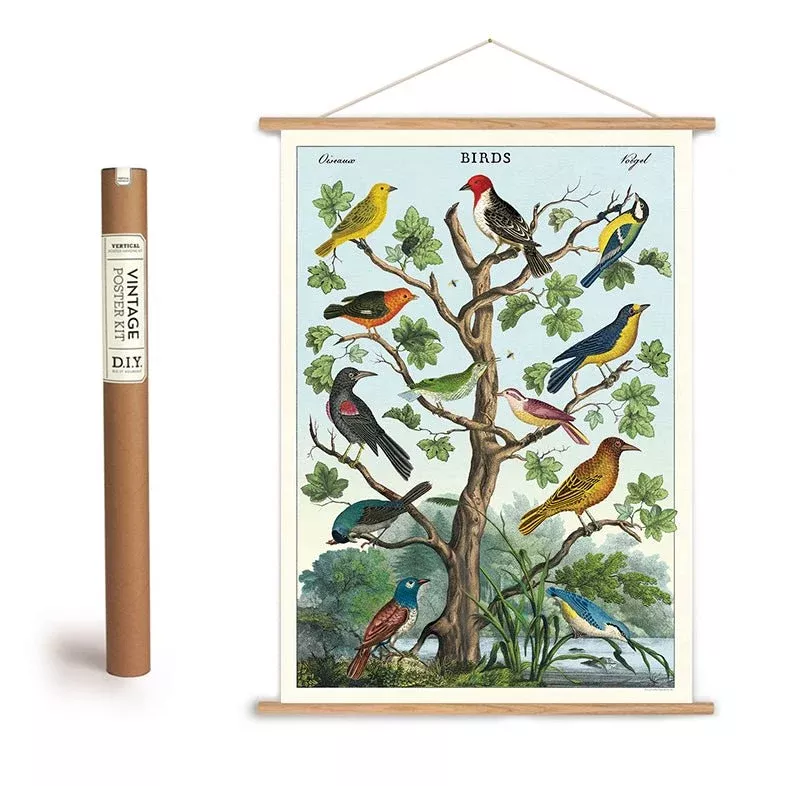 Bird in a Tree Vintage-Style Art Poster + Hanging Kit