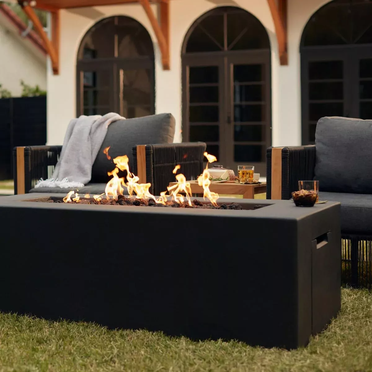Blaze 60-Inch Rectangular Concrete Natural Gas / Propane Fire Pit Table in Phantom