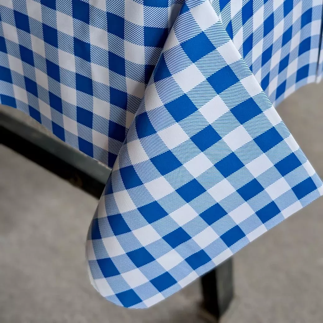 Blue & White Gingham Check Oilcloth Tablecloth 84x48"