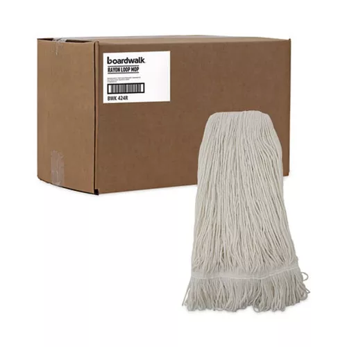 Boardwalk BWK424RCT 24 oz. Rayon Pro Loop Web/Tailband Wet Mop Head - White (12/Carton)