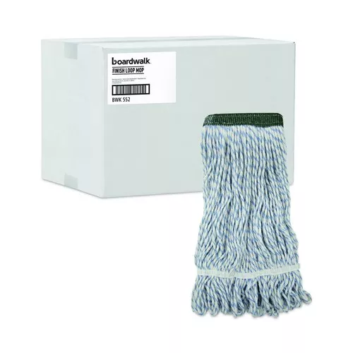 Boardwalk BWK552 Rayon/Polyester Wide Floor Finish Mop Head - Medium, White/Blue (12/Carton)