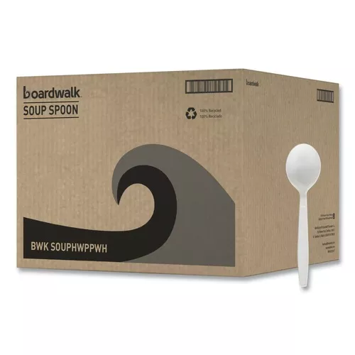 Boardwalk BWKSOUPHWPPWH Heavyweight Polypropylene Soup Spoon Cutlery - White (1000/Carton)