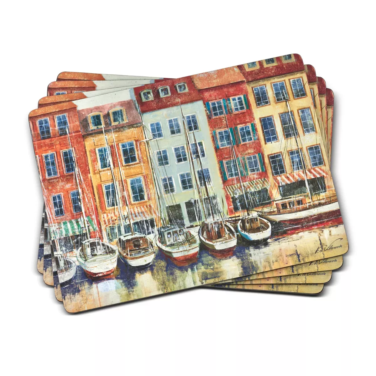 Boat Scene Cork Bottom Hard Placemats – Set of 4