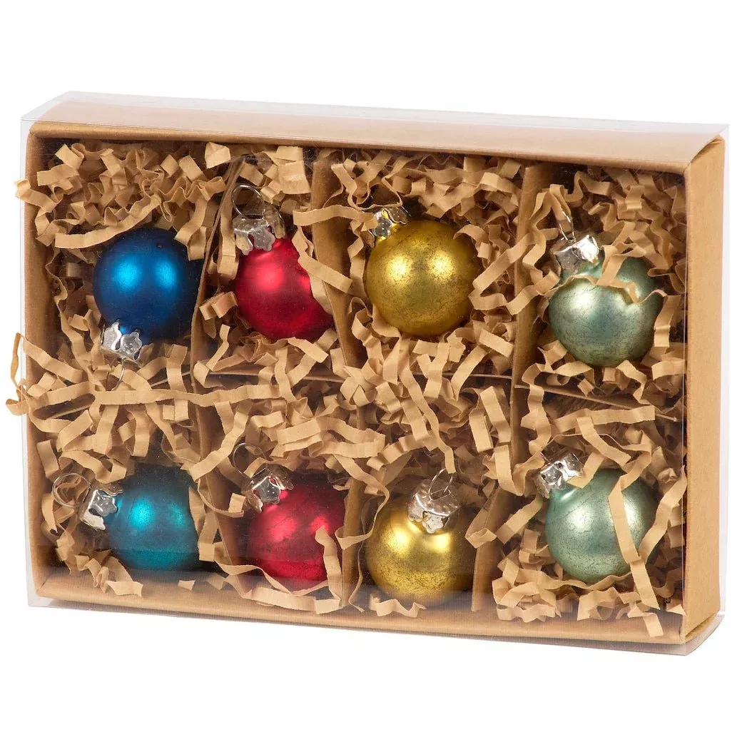 Boxed Set of 8 Mini Vintage-Style Frosted Christmas Ornaments
