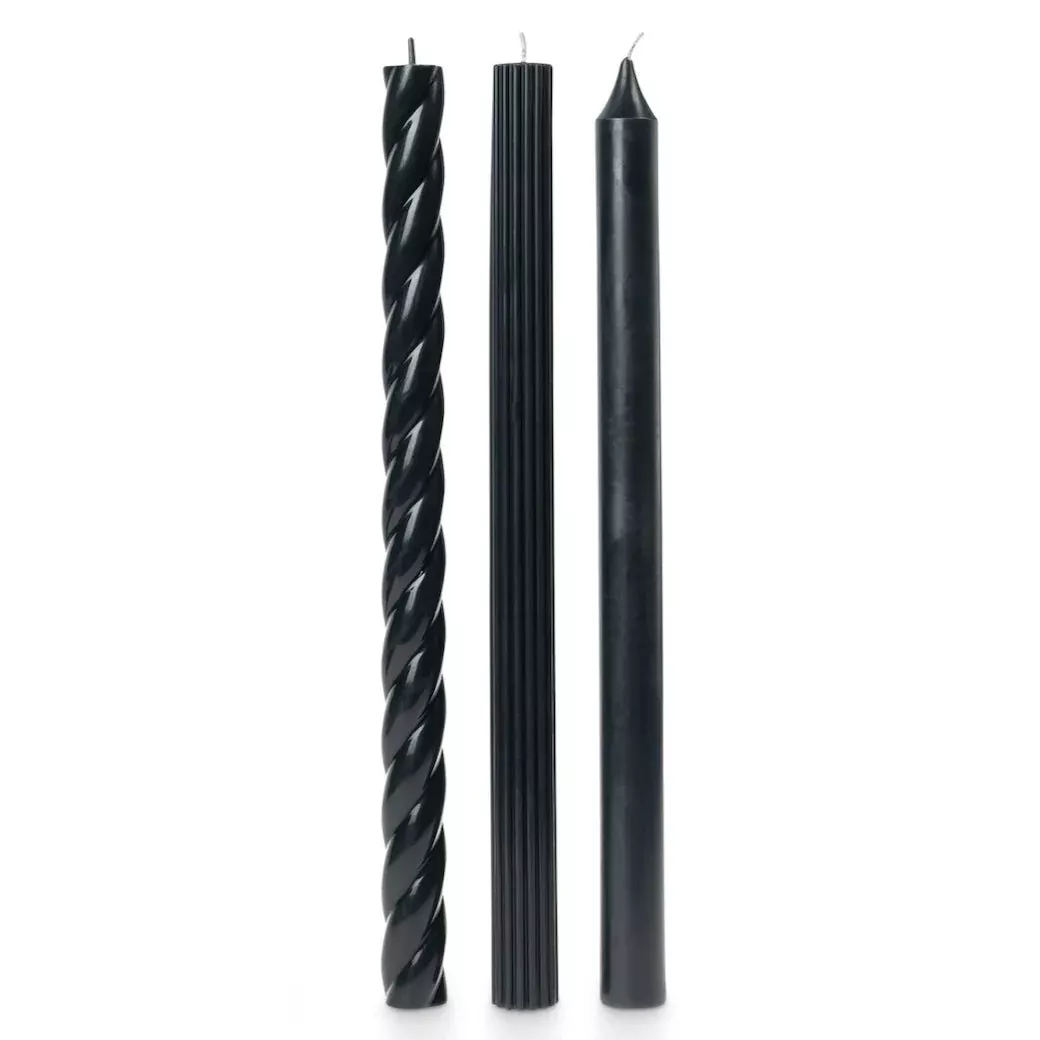 Boxed Set of Three Assorted Taper Candles Black Color