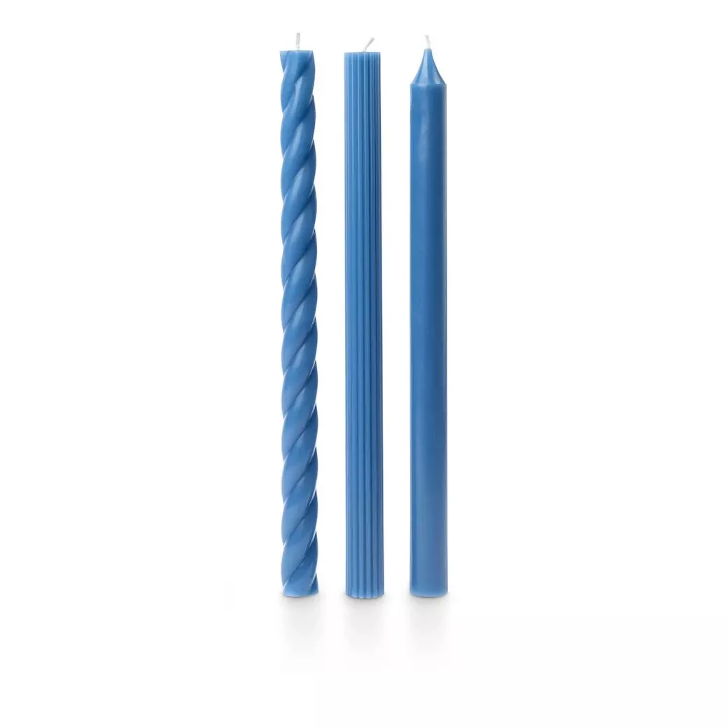 Boxed Set of Three Assorted Taper Candles BLUE