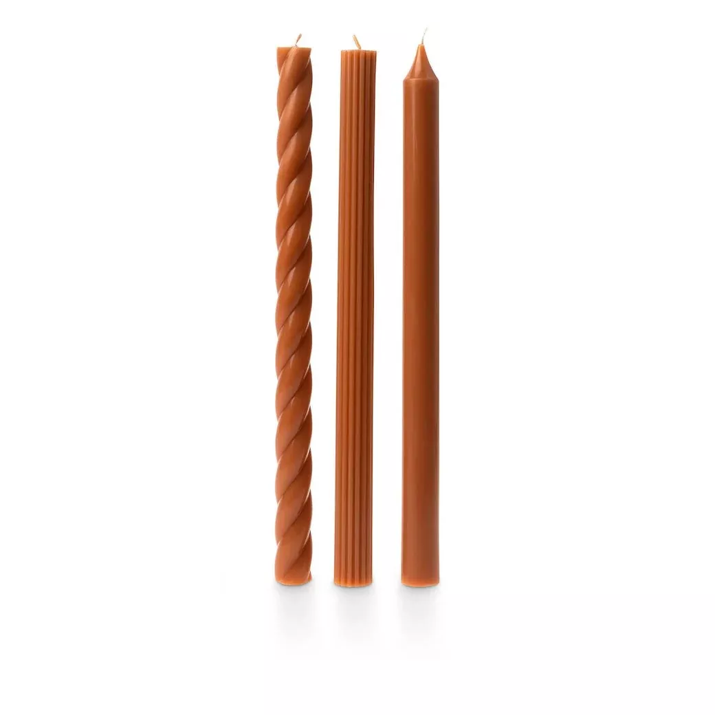 Boxed Set of Three Assorted Taper Candles Terracotta Color