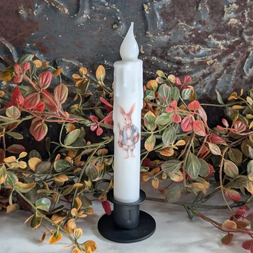 Brown Easter Bunny w Blue Coat LED Battery Taper Candle