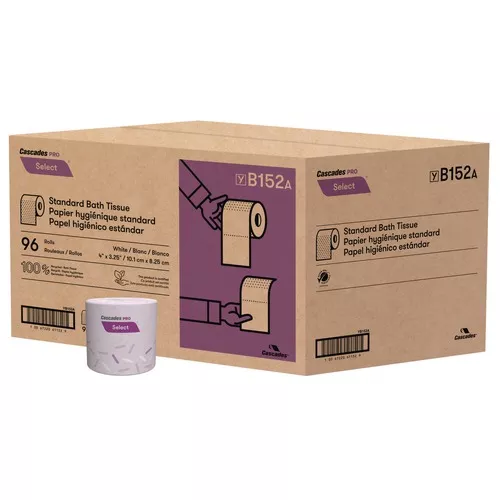 Cascades PRO B152 1-Ply Septic Safe Select Standard Bath Tissue - White (96 Rolls/Carton)