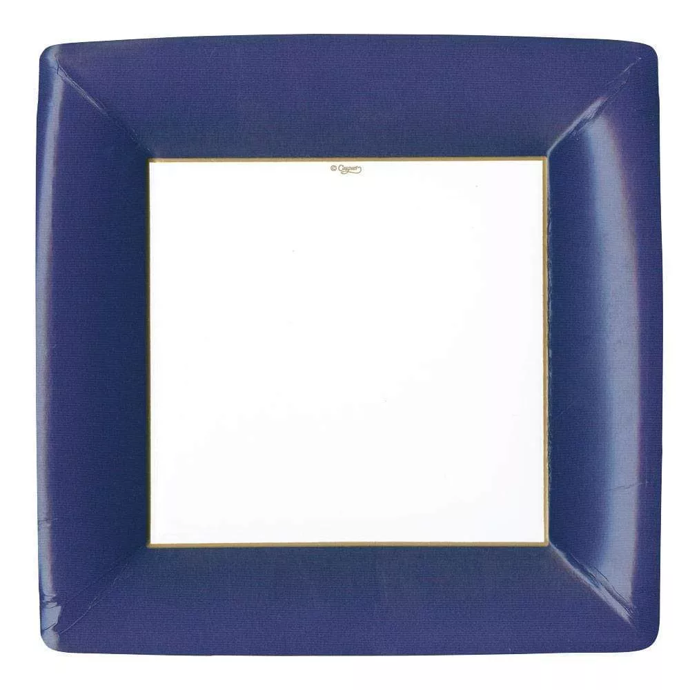 Caspari Grosgrain Border in Navy Square Paper Dinner Plates - 8pk