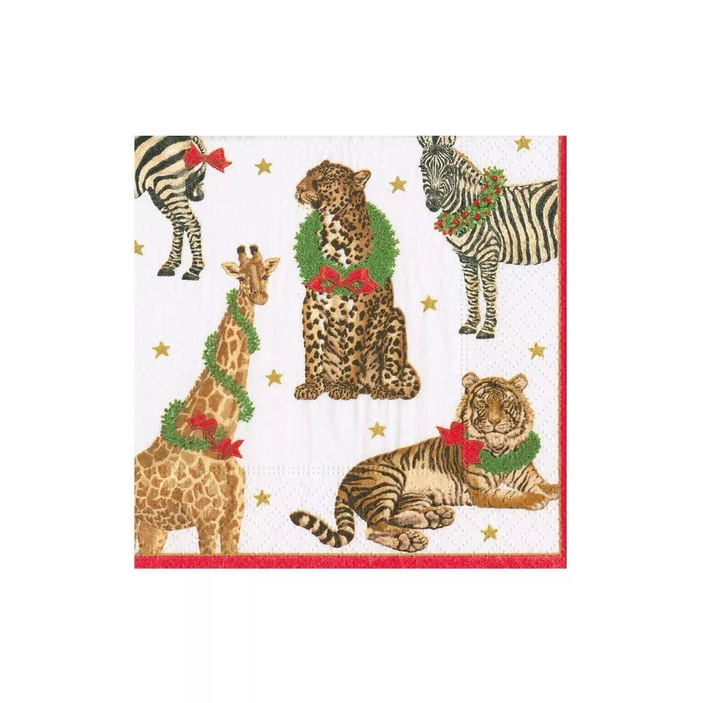 Caspari Wild Christmas Ivory Cocktail Napkins - 20pk