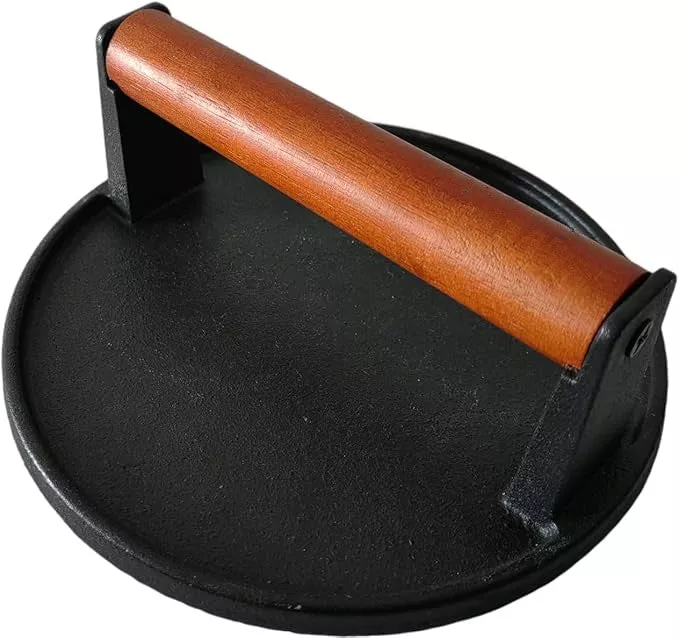 Cast Iron Grill Presses with Wood Handle (RoundFlat Bottom)