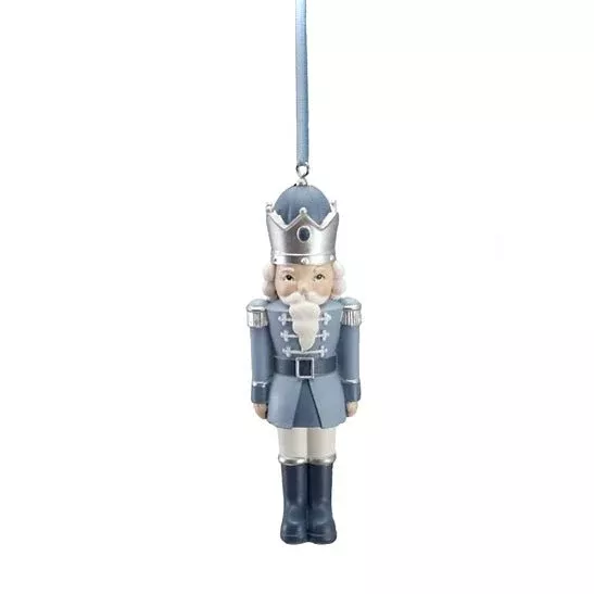 Cast Resin Nutcracker King Ornament in Blue, White & Silver