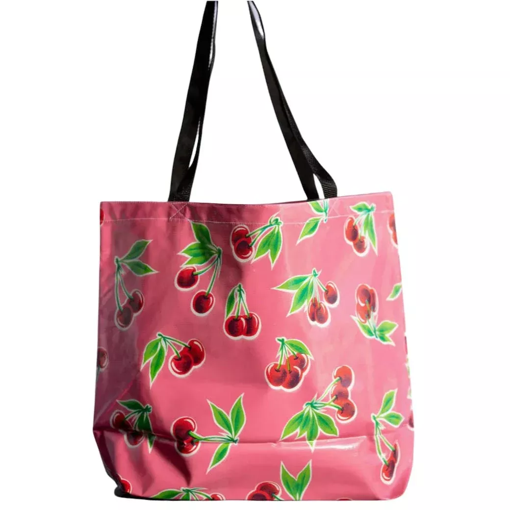Cherries on Pink Oilcloth Large Market Tote