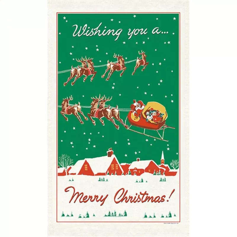 Christmas Tea Towel 100% Cotton Santa & Reindeer