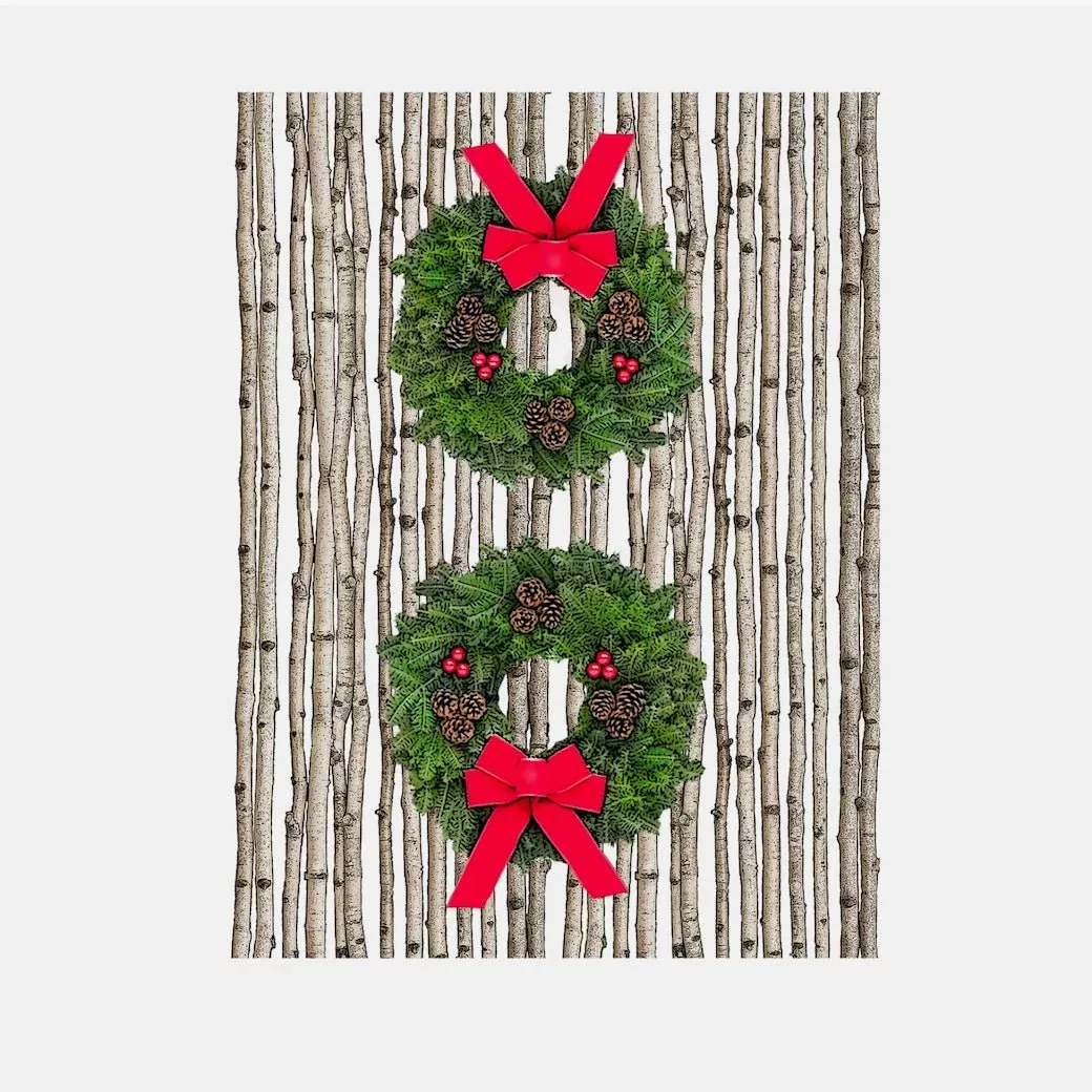 Christmas Wreath with Birches Flour Sack Towel