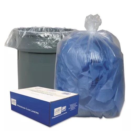 Classic Clear 1507158 56 Gallon 0.9 mil 43 in. x 47 in. Linear Low-Density Can Liners - Clear (100/Carton)