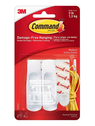 Command Medium Utility Stick On Hooks – 3lb – Pack of 2
