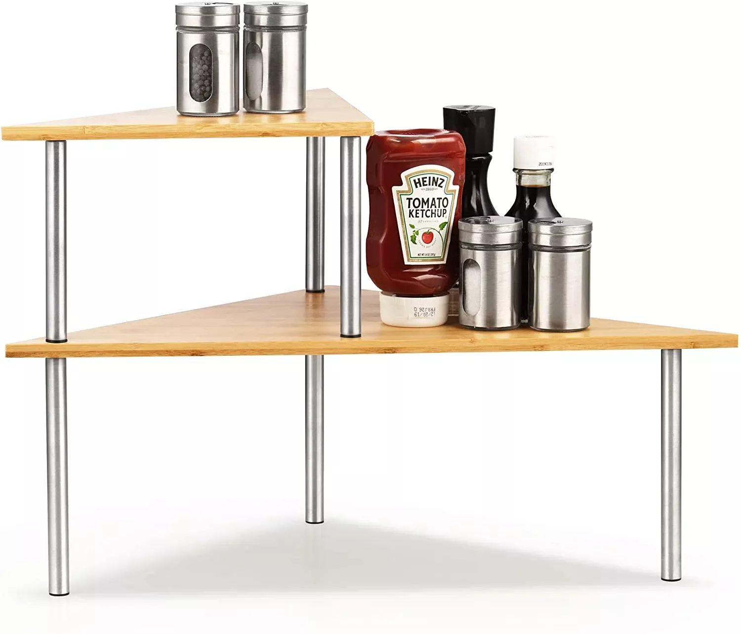 Cook N Home 02649 Corner Storage Shelf Organizer, 2 Tier, Bamboo
