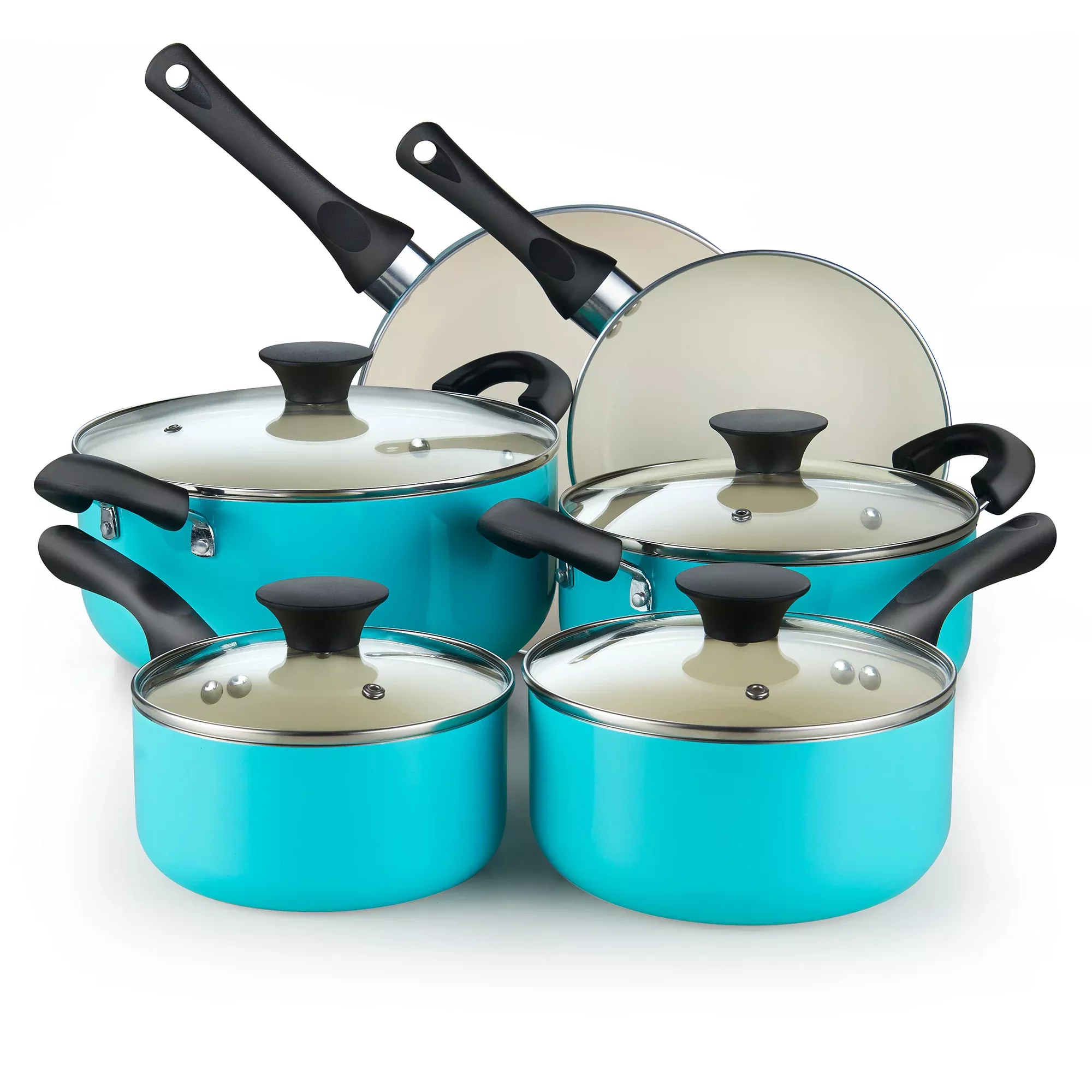 Cook N Home 10-Piece Ceramic Nonstick Cookware Set, Turquoise