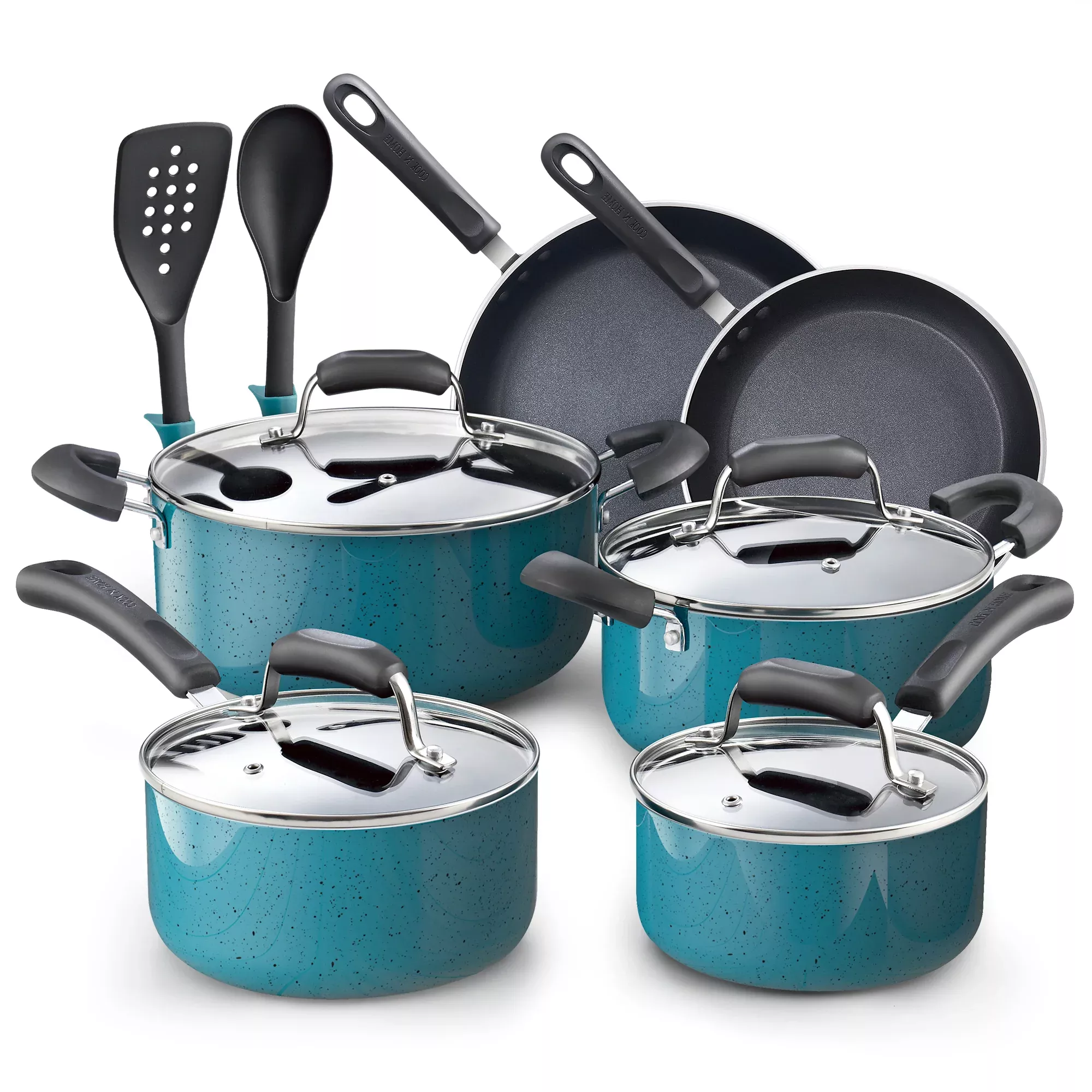 Cook N Home 12-Piece Nonstick Cookware Set, Turquoise