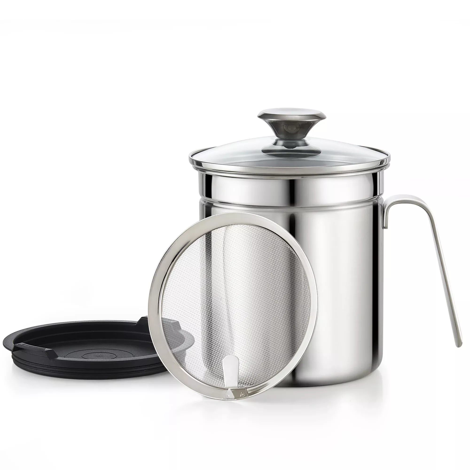 Cook N Home 2.5-Quart Stainless Steel Grease Container with Strainer and Lid