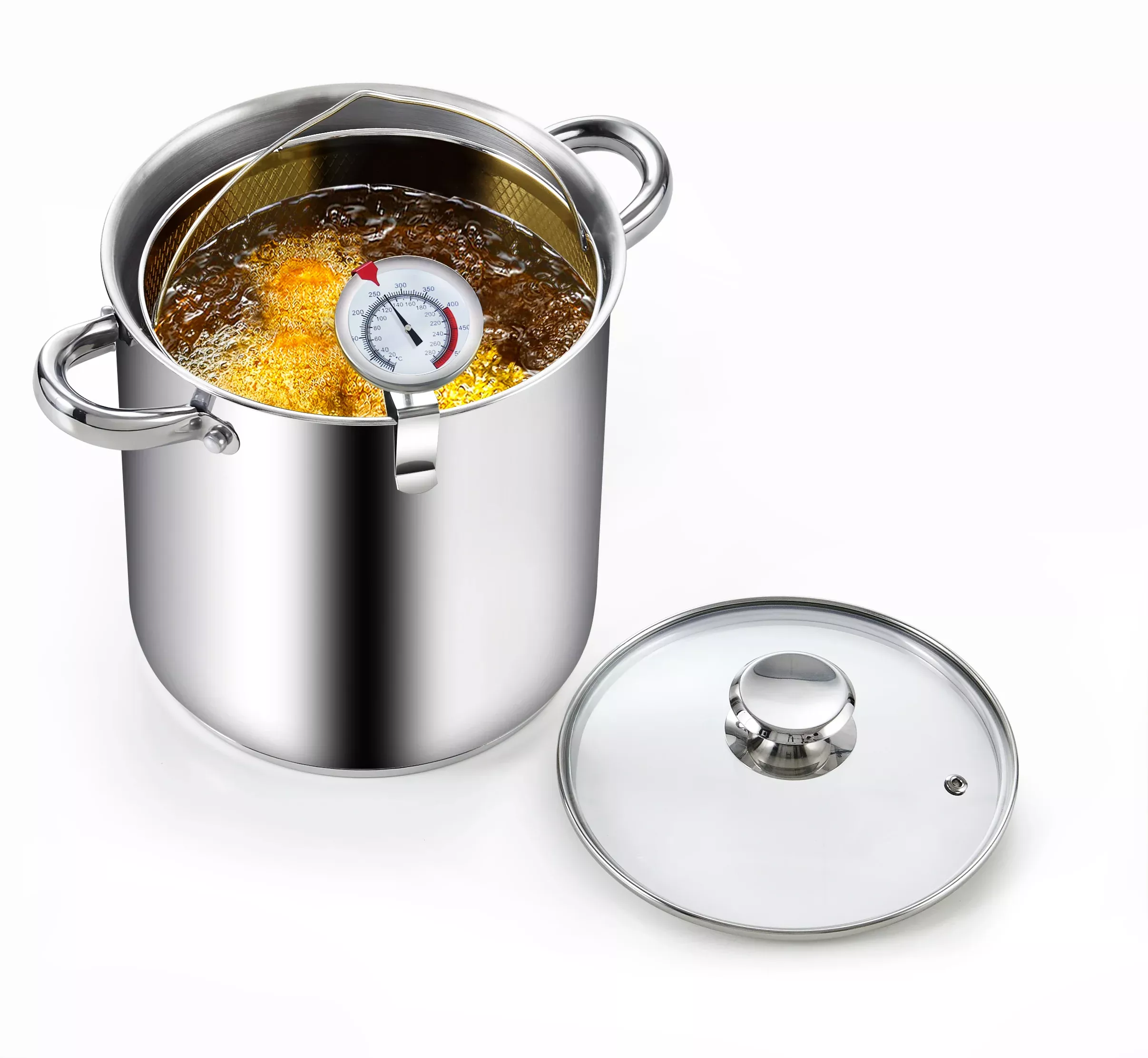 Cook N Home 5-Quart Stainless Steel Deep Fryer Pot with Thermometer & Basket