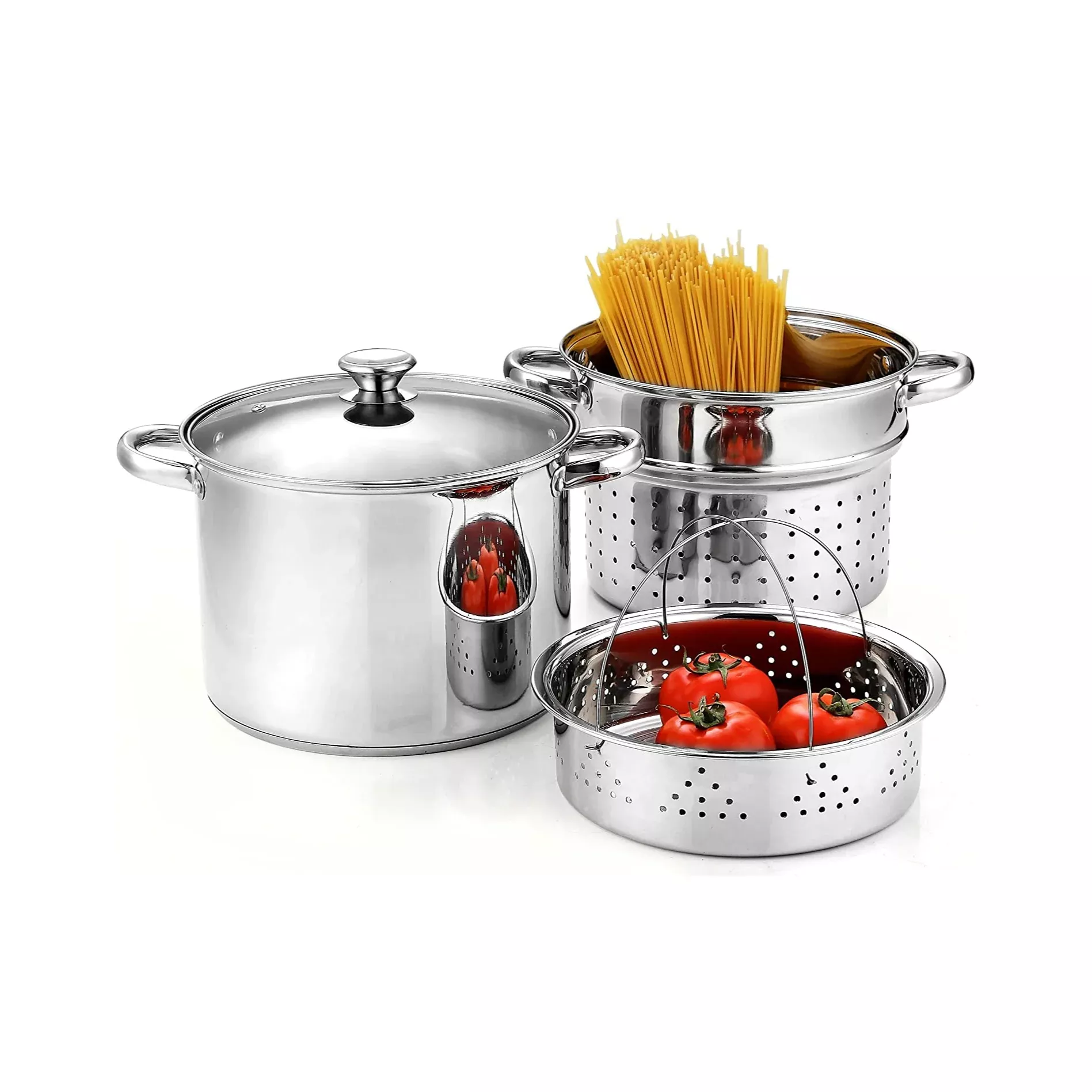 Cook N Home 8-Quart Stainless Steel Pasta Pot with Strainer & Steamer Insert
