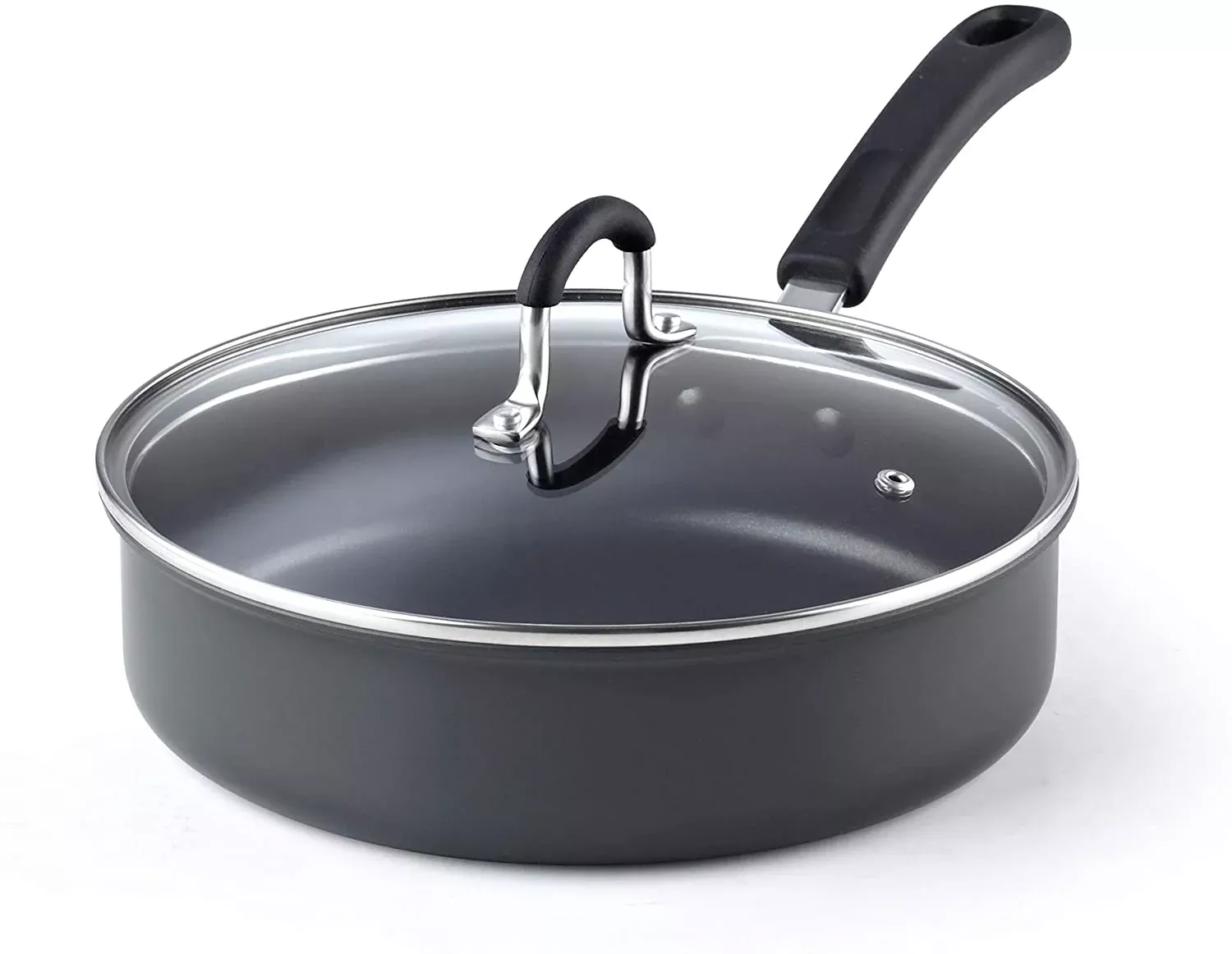 Cook N Home Professional Hard Anodized Nonstick Saute Pan With Lid 3 Quart 9.5 inch, Pots and Pans, Dishwasher Safe with Stay-Cool Handles, Black