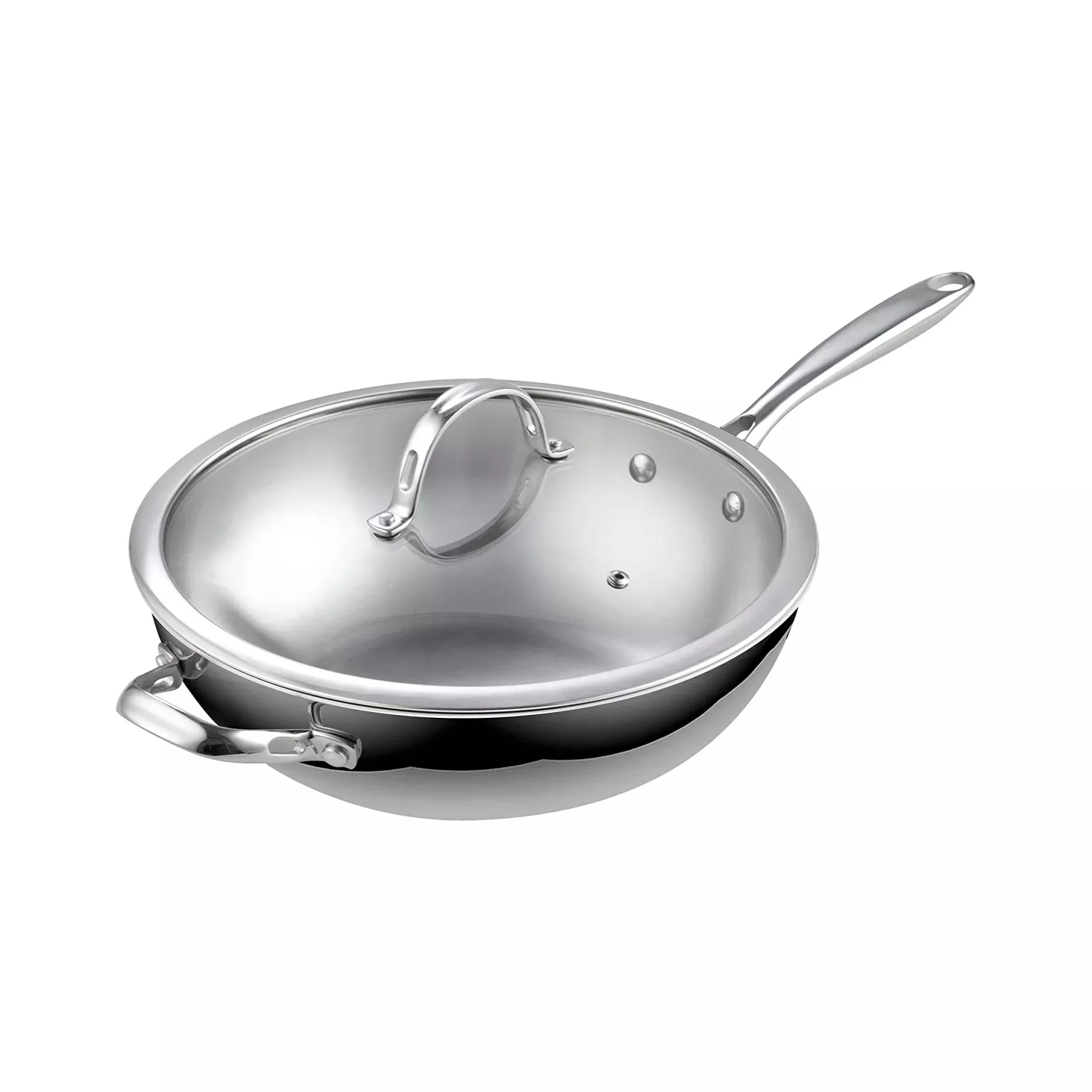 Cooks Standard 12-Inch Multi-Ply Clad Stainless Steel Wok with Glass Lid