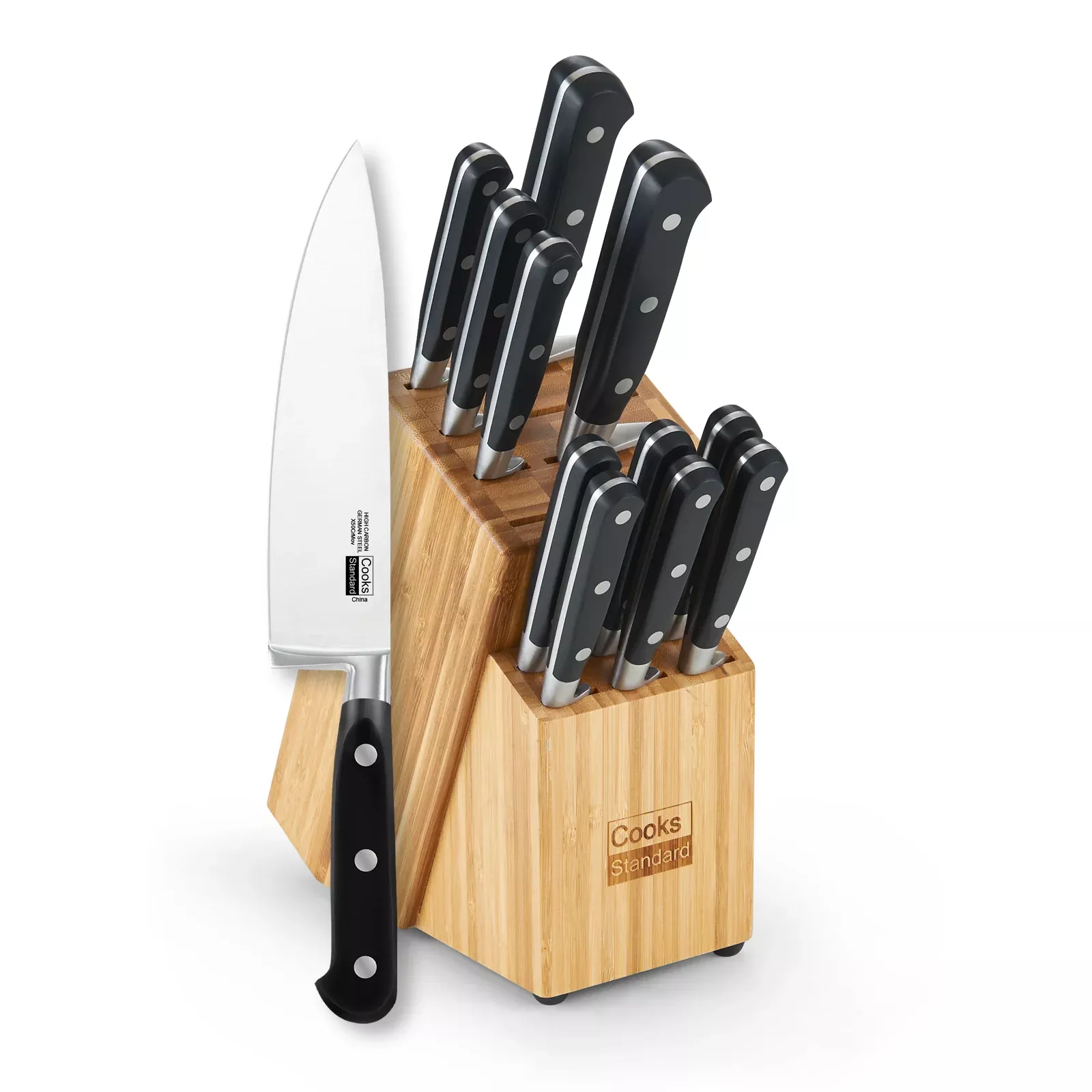 Cooks Standard 12-Piece Stainless Steel Knife Set with Bamboo Block