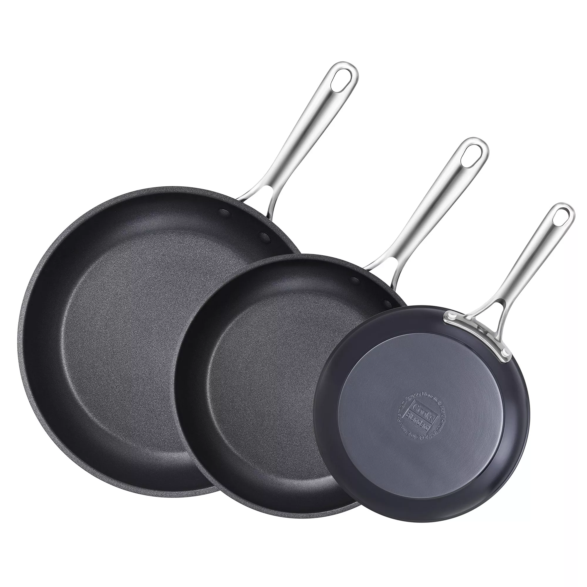 Cooks Standard Frying Omelet Pan Set, 3-Piece Classic Hard Anodized Nonstick 8-Inch/10.5-Inch/12-Inch Saute Skillet Egg Pan, Black