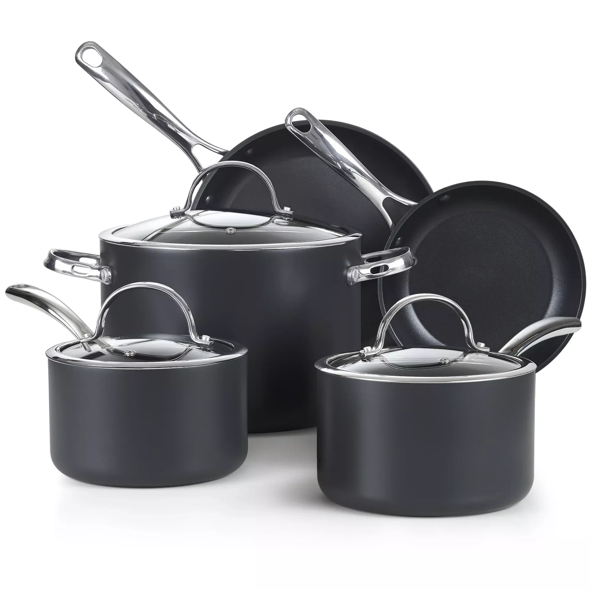 Cooks Standard Nonstick Hard Anodized Cookware Set, 8 Piece, Black
