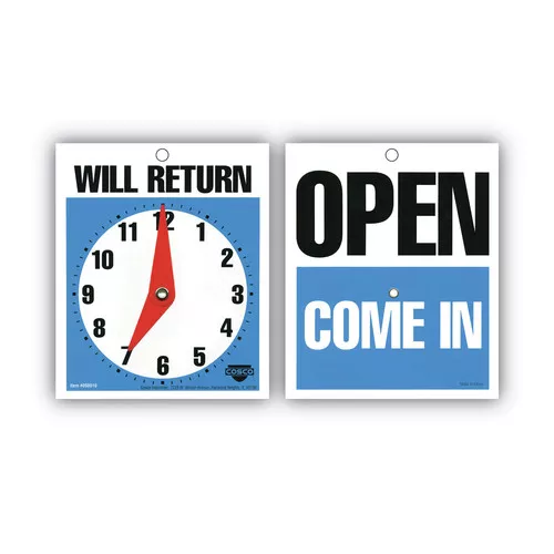 Cosco 098010 5 in. x 6 in. Will Return Later Sign - Blue
