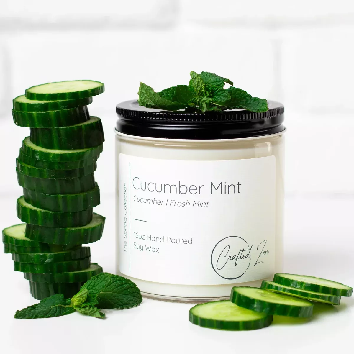Crafted Zen - Cucumber Mint Candle 16oz Jar