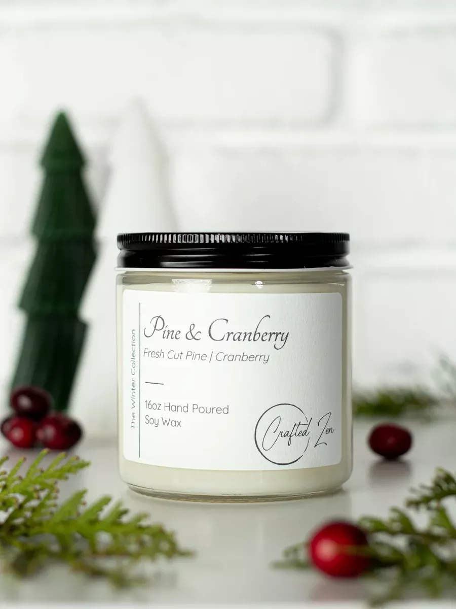 Crafted Zen - Pine and Cranberry Candle 16oz Jar