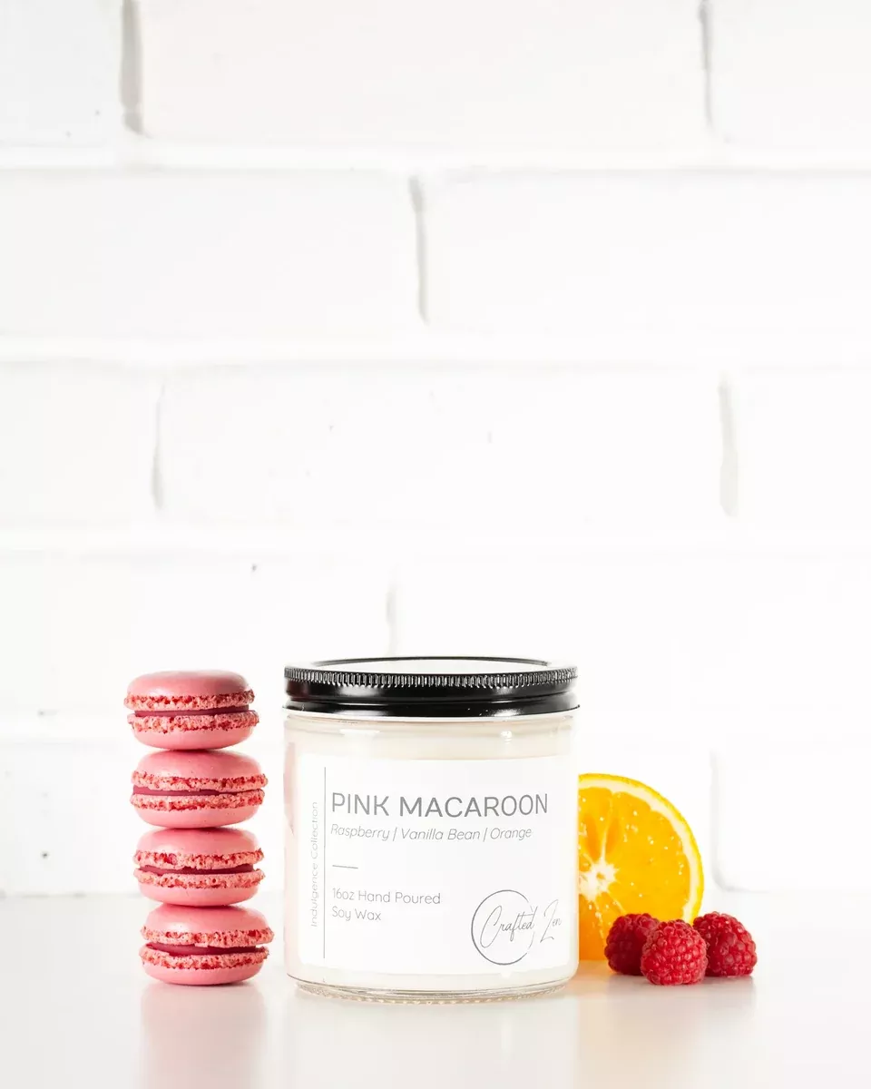 Crafted Zen - Pink Macaroon Candle 16oz Jar