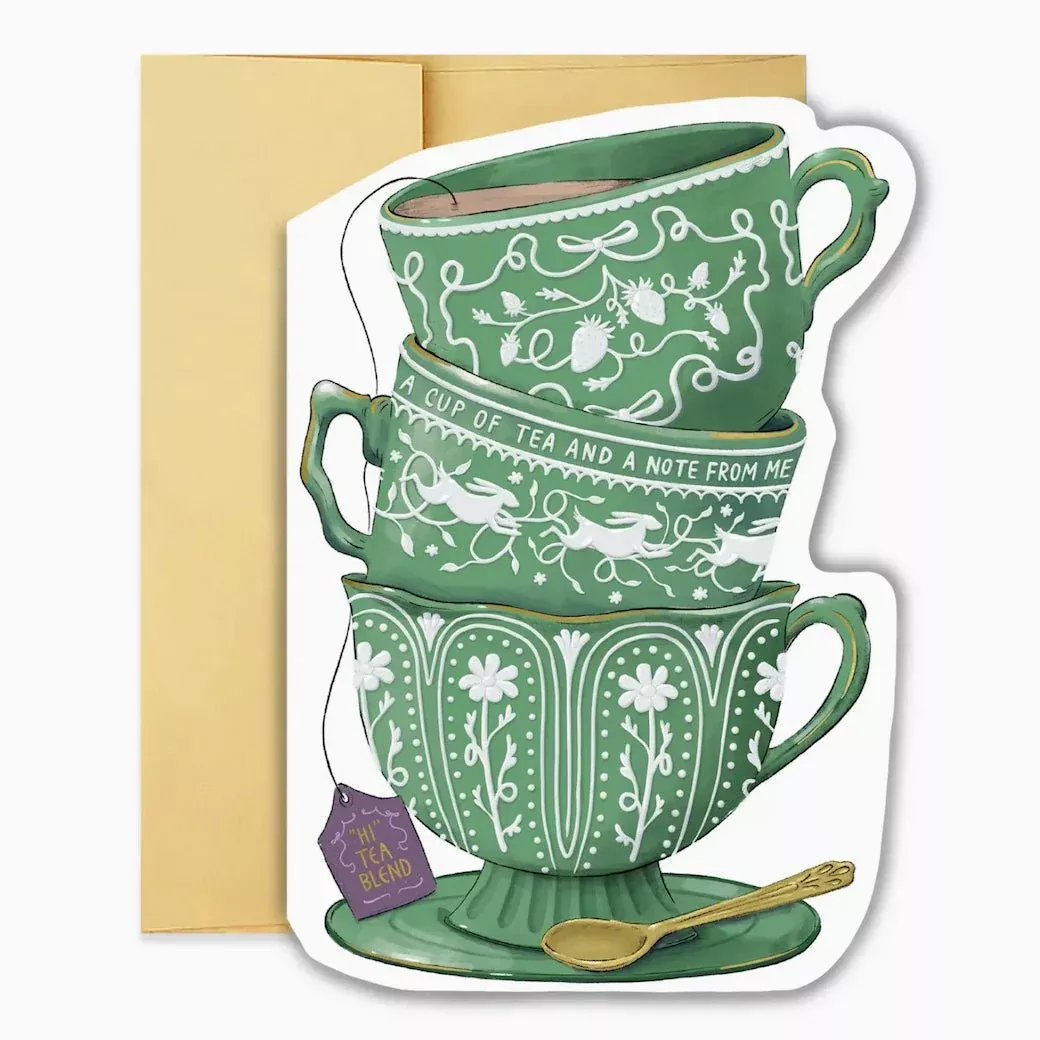 A Cup of Tea and a Note From Me Die Cut Teacup Greeting Card