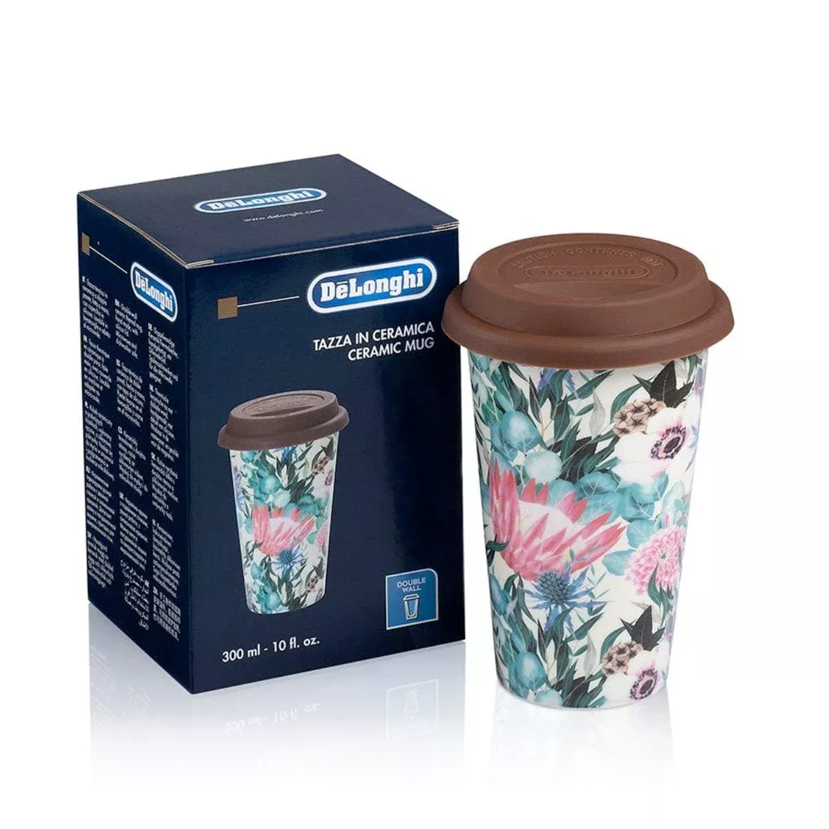 De'Longhi Double Walled Ceramic Thermal Mug (Multi-coloured Flower) DLSC065